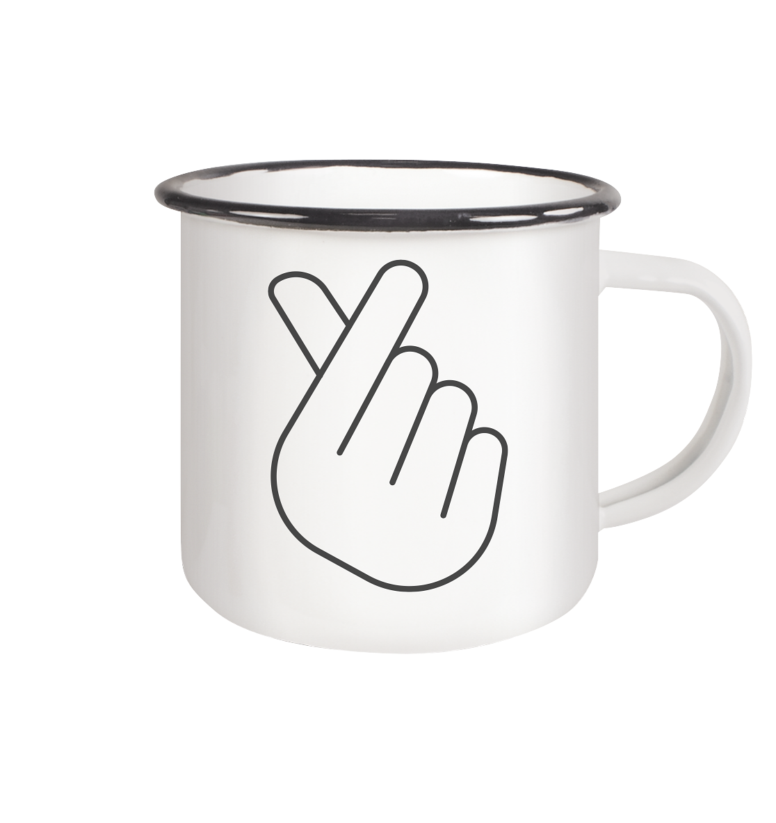 FINGER HERZ - Emaille Tasse (Black)