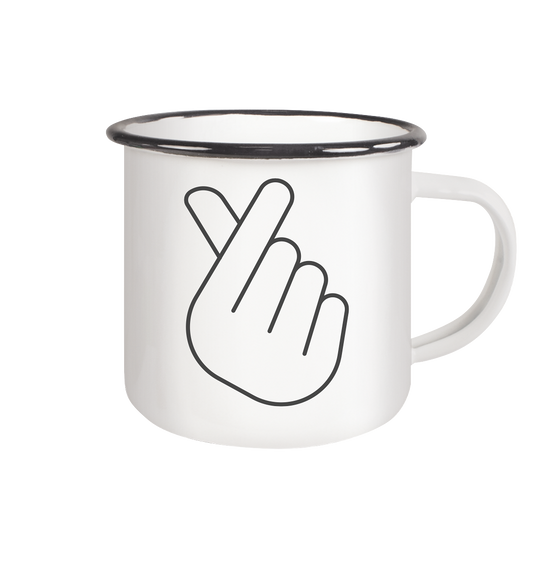 FINGER HERZ - Emaille Tasse (Black)