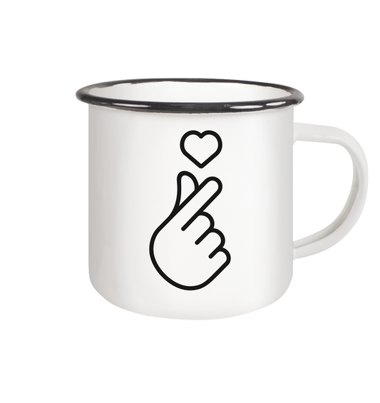 Finger Herz mit Herz - Emaille Tasse (Black)