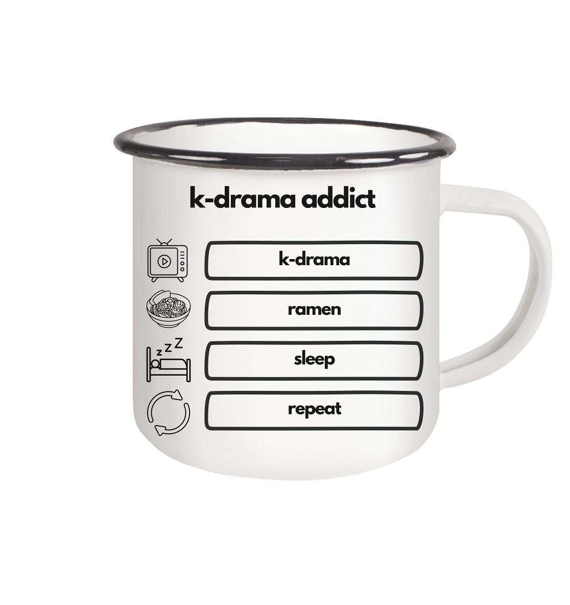 K-Drama Addict - Emaille Tasse (Black)