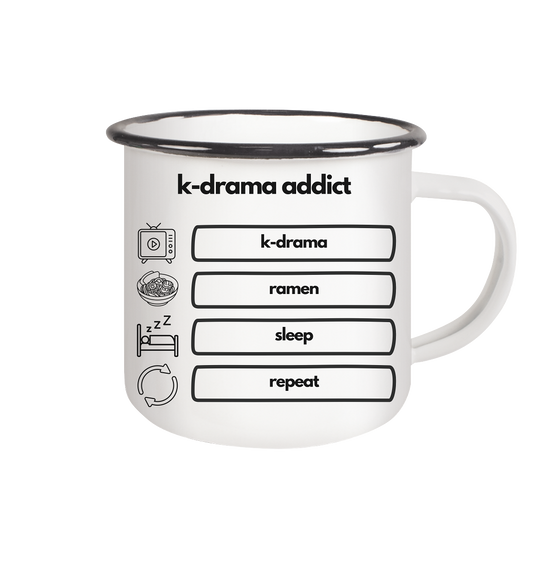 K-Drama Addict - Emaille Tasse (Black)