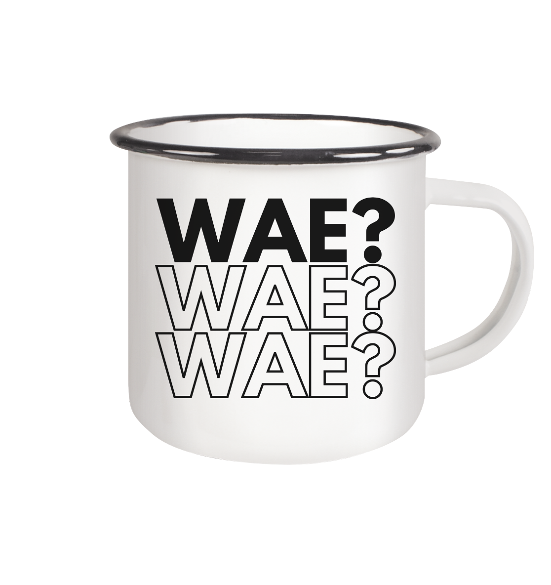 WAE? WAE? WAE? - Emaille Tasse (Black)