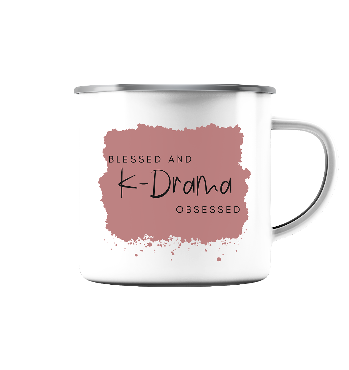 BLESSED AND K-DRAMA OBSESSED - Emaille Tasse (Silber)