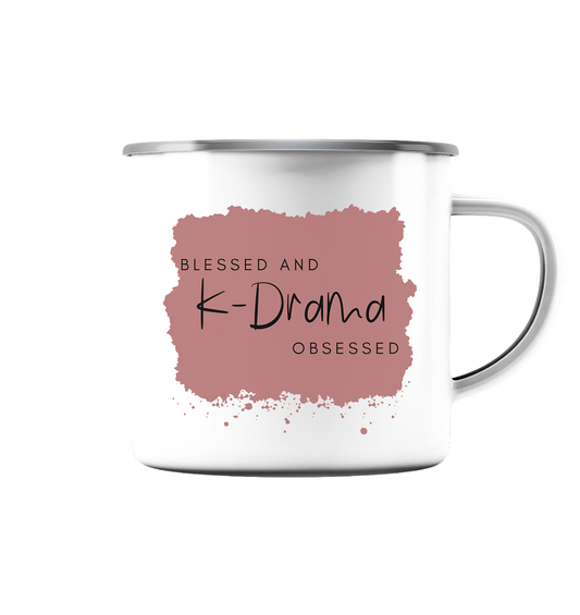 BLESSED AND K-DRAMA OBSESSED - Emaille Tasse (Silber)