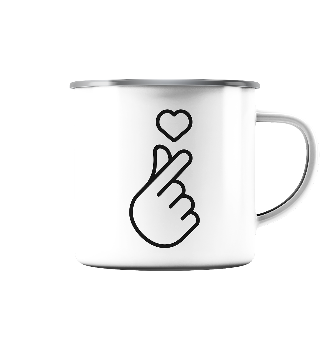 Finger Herz mit Herz - Emaille Tasse (Silber)