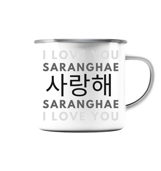 I LOVE YOU SARANGHAE - Emaille Tasse (Silber)