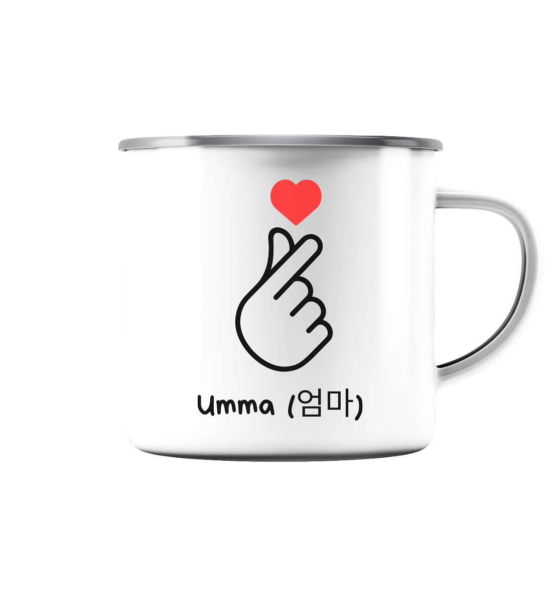 UMMA + FINGERHERZ - BEIDSEITIG - Emaille Tasse (Silber)