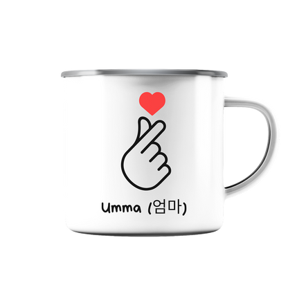 UMMA + FINGERHERZ - BEIDSEITIG - Emaille Tasse (Silber)