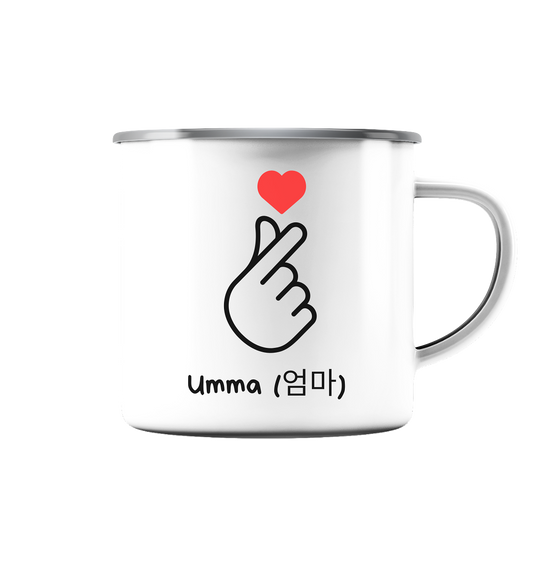 UMMA + FINGERHERZ - BEIDSEITIG - Emaille Tasse (Silber)