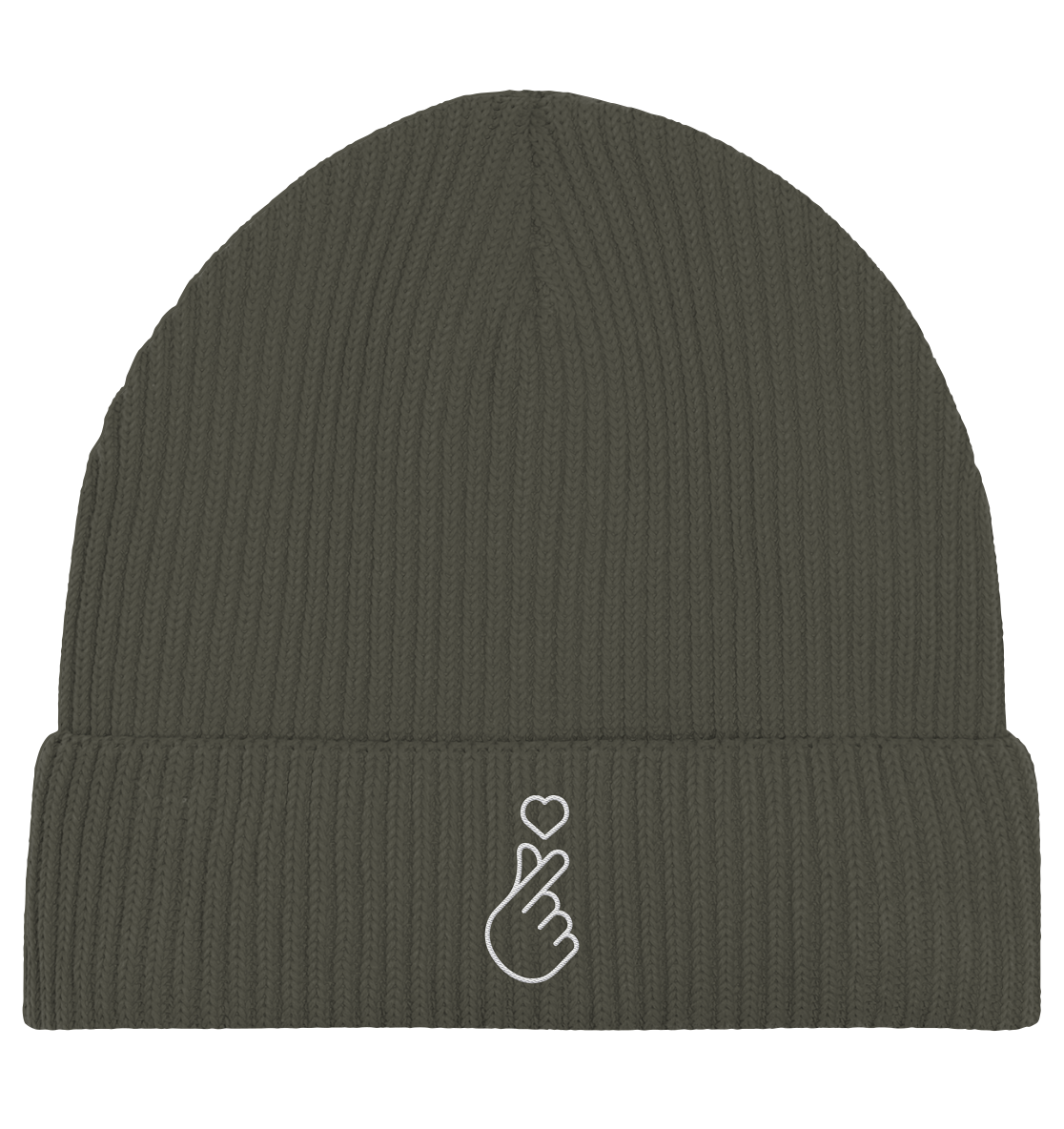 Finger Herz mit Herz - Stick - Organic Fisherman Beanie