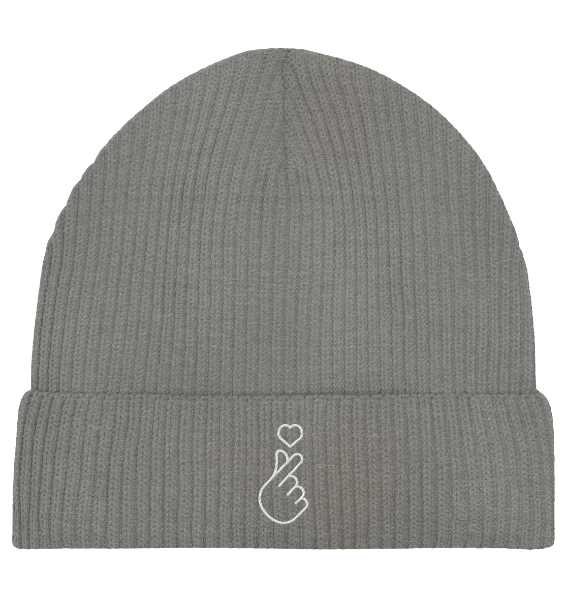 Finger Herz mit Herz - Stick - Organic Fisherman Beanie