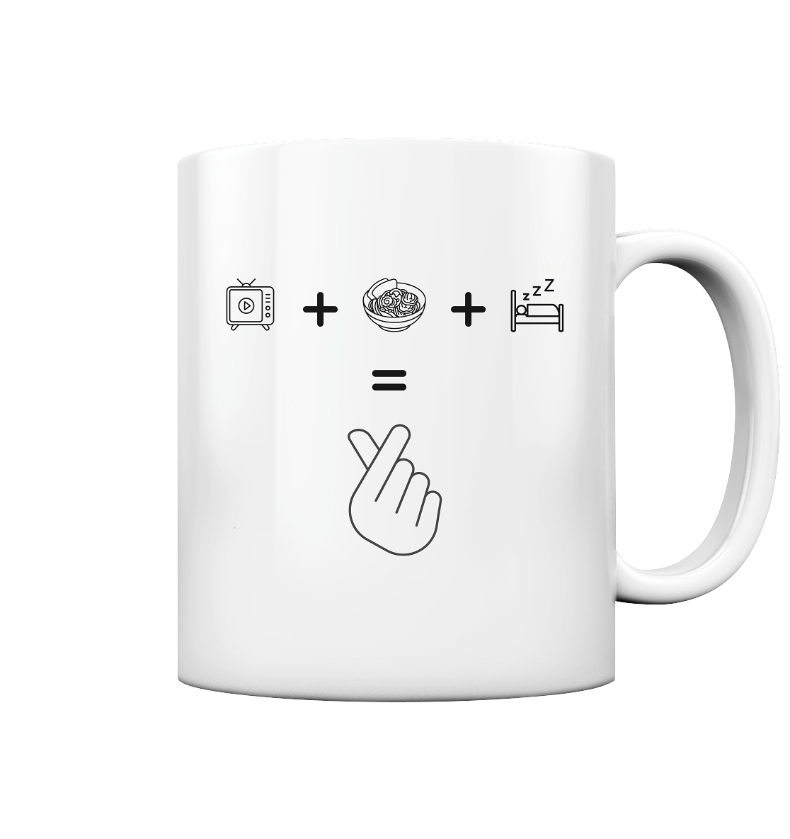 K-Drama, Ramen, Sleep, Finger Herz - Tasse glossy