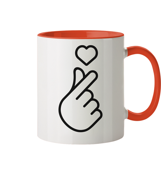 Finger Herz mit Herz - Tasse zweifarbig